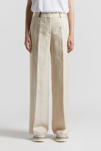 Peserico - Herringbone trousers in yarn-dyed viscose and linen - Amber beige