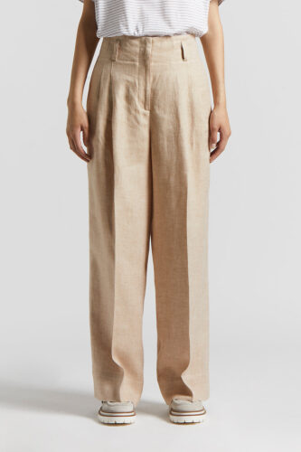 Peserico - Pure linen melange gabardine trousers - Amber beige