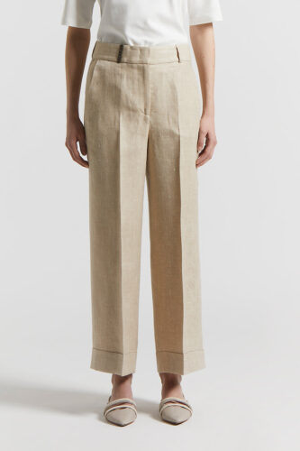 Peserico - Linen viscose silk blend trousers - Amber beige