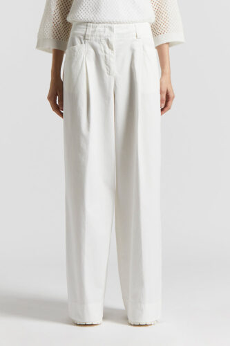 Peserico - Garment dyed stretch cotton gabardine trousers - Cloud white