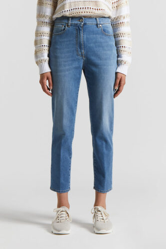 Peserico - Slim jeans in lightweight washed comfort cotton denim - Space blue