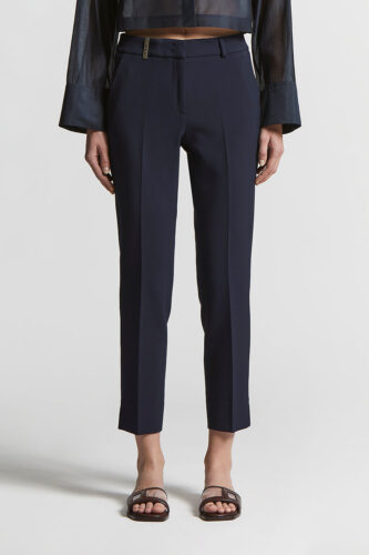 Peserico - Cigarette trousers in viscose-cotton fabric - Space blue