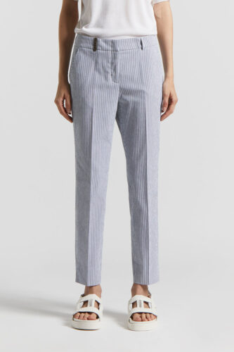 Peserico - Seersucker cotton cigarette trousers - Space blue