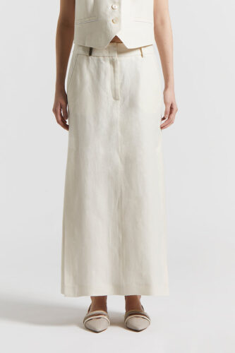 Peserico - Plain-coloured pure linen long skirt - Quartz sand
