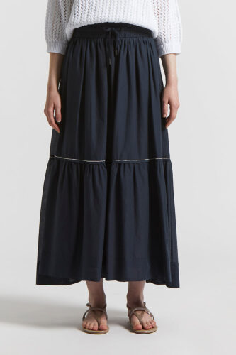 Peserico - Semi-transparent long skirt in pure cotton voile - Space blue