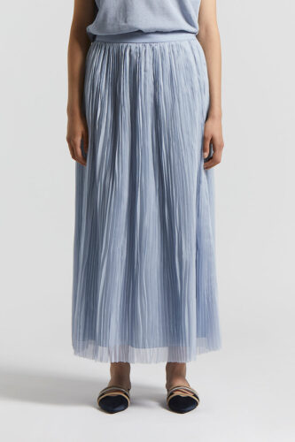Peserico - Crushed pleated chiffon midi skirt - Sunrise blue