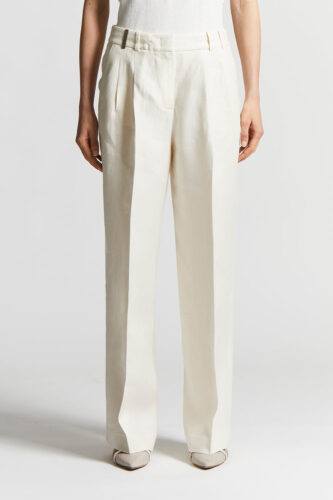 Peserico - Plain linen gabardine trousers - Quartz sand