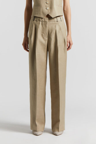 Peserico - Plain linen gabardine trousers - Cappucino
