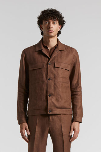 Peserico - Pure linen gabardine overshirt - Tobacco