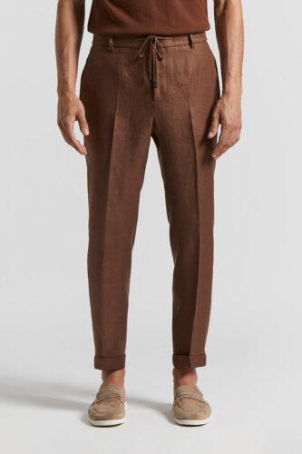 Peserico - Pure linen gabardine jogger trousers - Tobacco