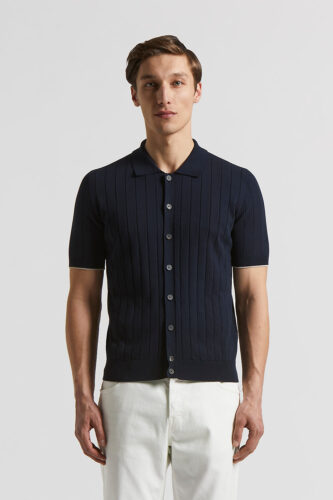 Peserico - Pure cotton polo cardigan - Space blue