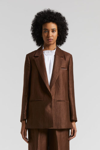Peserico - Single breasted blazer in crushed linen gabardine - Tobacco