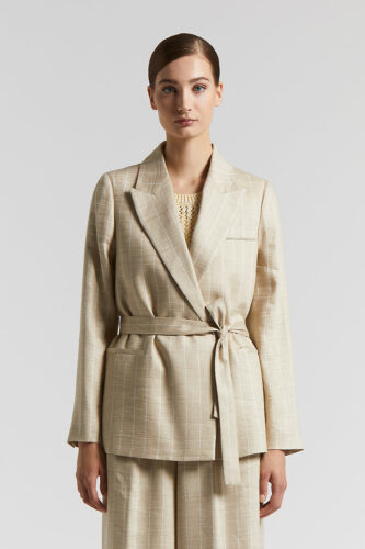 Peserico - Pinstripe blazer with belt and Punto Luce - Amber beige