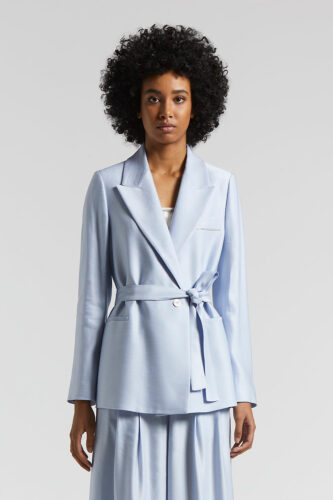 Peserico - Shiny gabardine belted blazer - Atmosphere blue