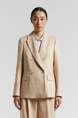 Peserico - Pure linen gabardine double-breasted blazer - Amber beige