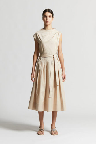 Peserico - Light stretch cotton satin dress - Amber beige