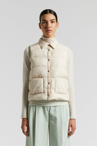 Peserico - Drip-proof peachskin microfibre waistcoat - Quartz sand