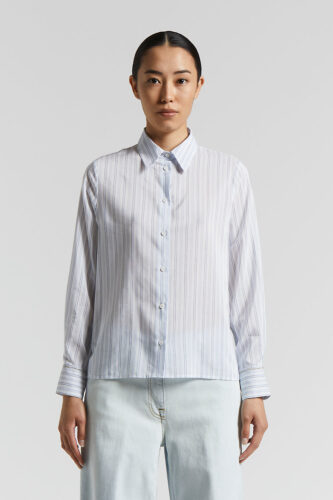 Peserico - Cotton silk habotai multi-striped shirt - Atmosphere blue