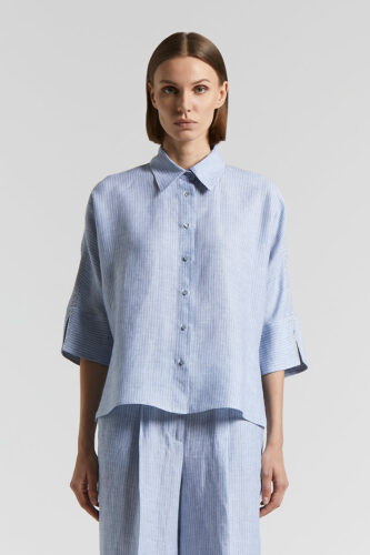 Peserico - Striped pure linen shirt - Sunrise blue
