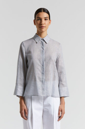 Peserico - Lurex striped cotton silk organza shirt - Space blue