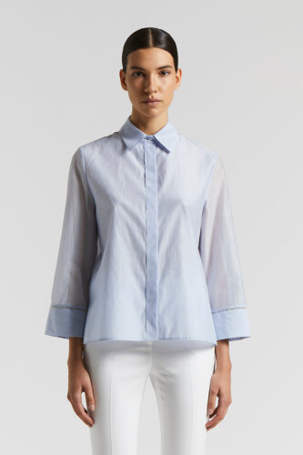Peserico - Cotton organza and matt silk shirt - Sunrise blue