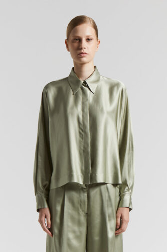 Peserico - Viscose satin shirt with kimono sleeves - Eucalyptus