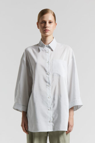 Peserico - Cotton and yarn-dyed silk striped habotai shirt - Eucalyptus