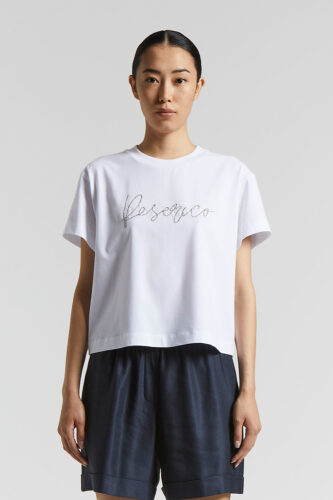 Peserico - Bi-elastic logoed cotton jersey T-shirt - Light white