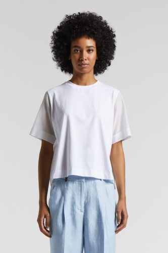 Peserico - Stretch cotton jersey and stretch poplin shirt - Light white