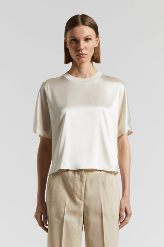 Peserico - Shiny stretch silk satin T-shirt - Quartz sand