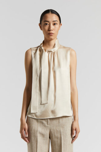 Peserico - Viscose satin top with neck tie - Amber beige