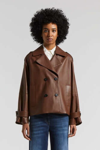 Peserico - Genuine leather short trench coat - Tobacco