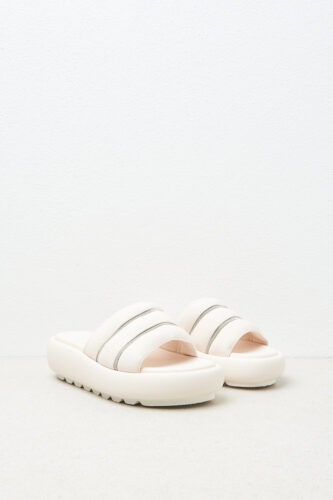 Peserico - Embossed chunky leather slippers - Quartz sand