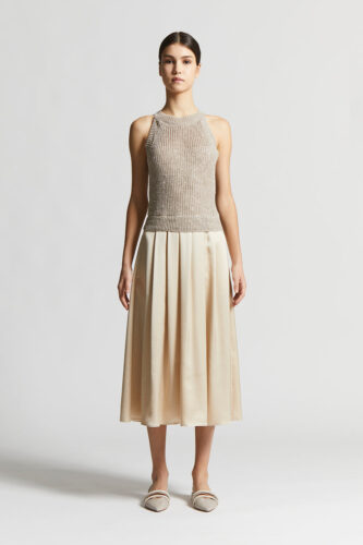 Peserico - Linen bi-material dress with sequins - Cappucino