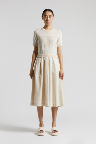 Peserico - Pure cotton bimaterial dress with micro sequins - Quartz sand