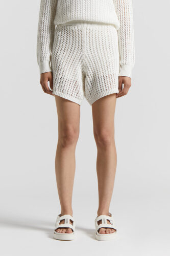 Peserico - Shorts in pure cotton yarn and micro-sequins - Cloud white