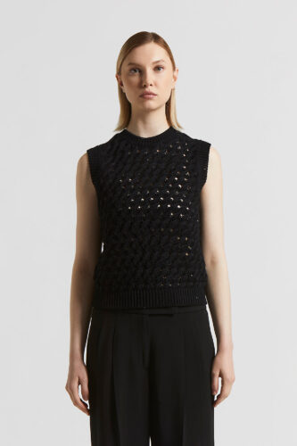 Peserico - Cotton cordonetto top with sequins - Black
