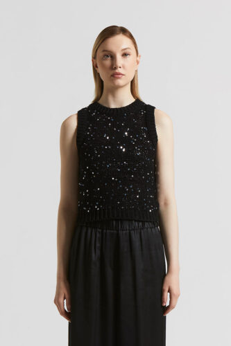 Peserico - Cotton webbing top with sequins - Black