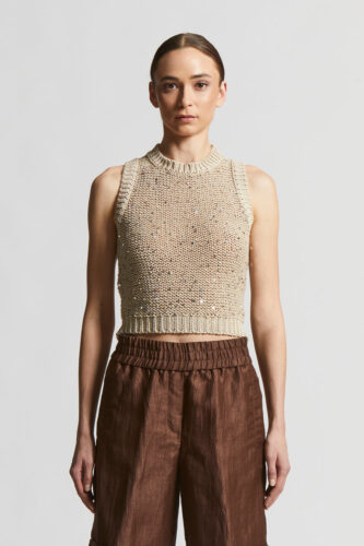 Peserico - Cotton webbing top with sequins - Amber beige
