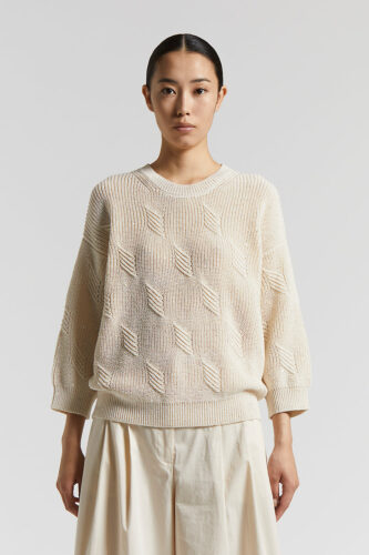 Peserico - Pure cotton cordonett sweater with sequins - Quartz sand