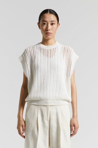 Peserico - Cotton cordonetto waistcoat with sequins - Cloud white