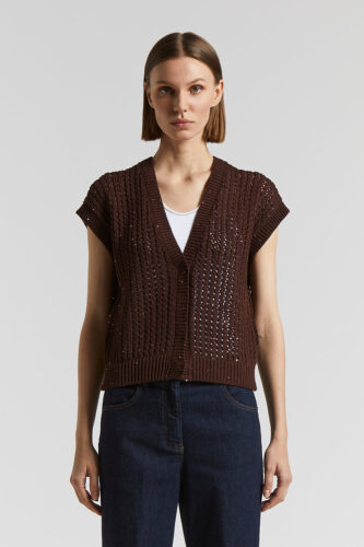 Peserico - Pure cotton cardigan with sequins - Tobacco