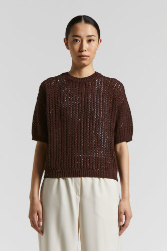 Peserico - Cotton cordonnet sweater with sequins - Tobacco