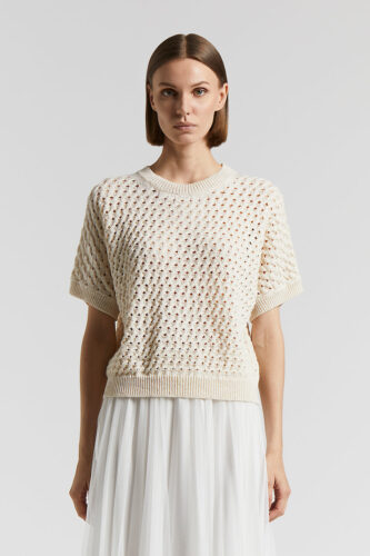 Peserico - Cotton cordonnet sweater with sequins - Quartz sand