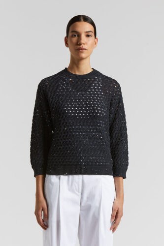 Peserico - Cotton cordonnet sweater with sequins - Space blue