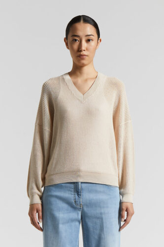 Peserico - Cotton tricot sweater with sequins - Quartz sand
