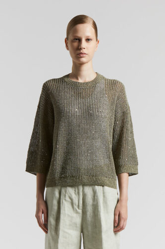 Peserico - Linen tricot sweater with sequins - Eucalyptus