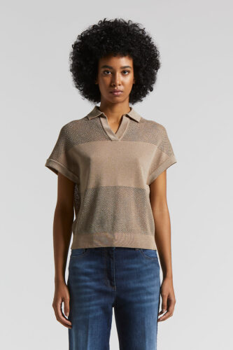 Peserico - Pure cotton crepe tricot polo shirt - Cappucino