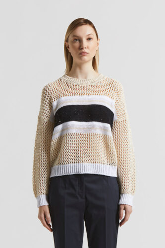 Peserico - Pure cotton cordonnet sweater with sequins - Quartz sand