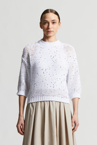 Peserico - Cotton ribbon sweater with sequins - Pure White